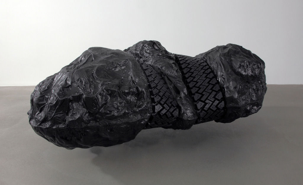 Carlo Borer, 442, Meteor 1, 2016
148 x 90 x 54 cm 
Polyester, Tyre profile, Stainless steel
Edition of 5
