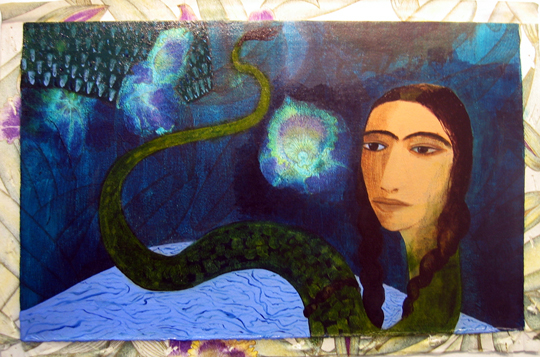 Samira Abbassi, Explusion, 2008  
Oil & collage on canvas, 30 x 43.2 cm ( 11 x 17 inch)