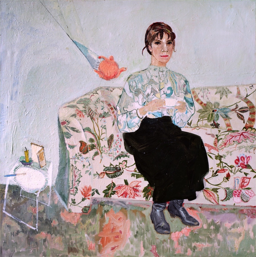 Balz Baechi, Auf geblümten Sofa, 1999
Oil on canvas
100 x 100 cm