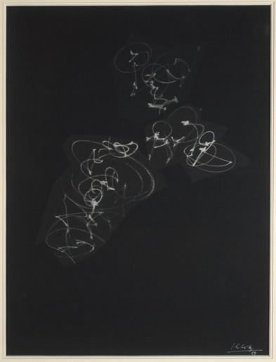 Lenz Klotz, Pinselmilch, 92 K, 1959
Tempera (white) on black Ingres paper, mounted on cardboard
41 x 31 cm