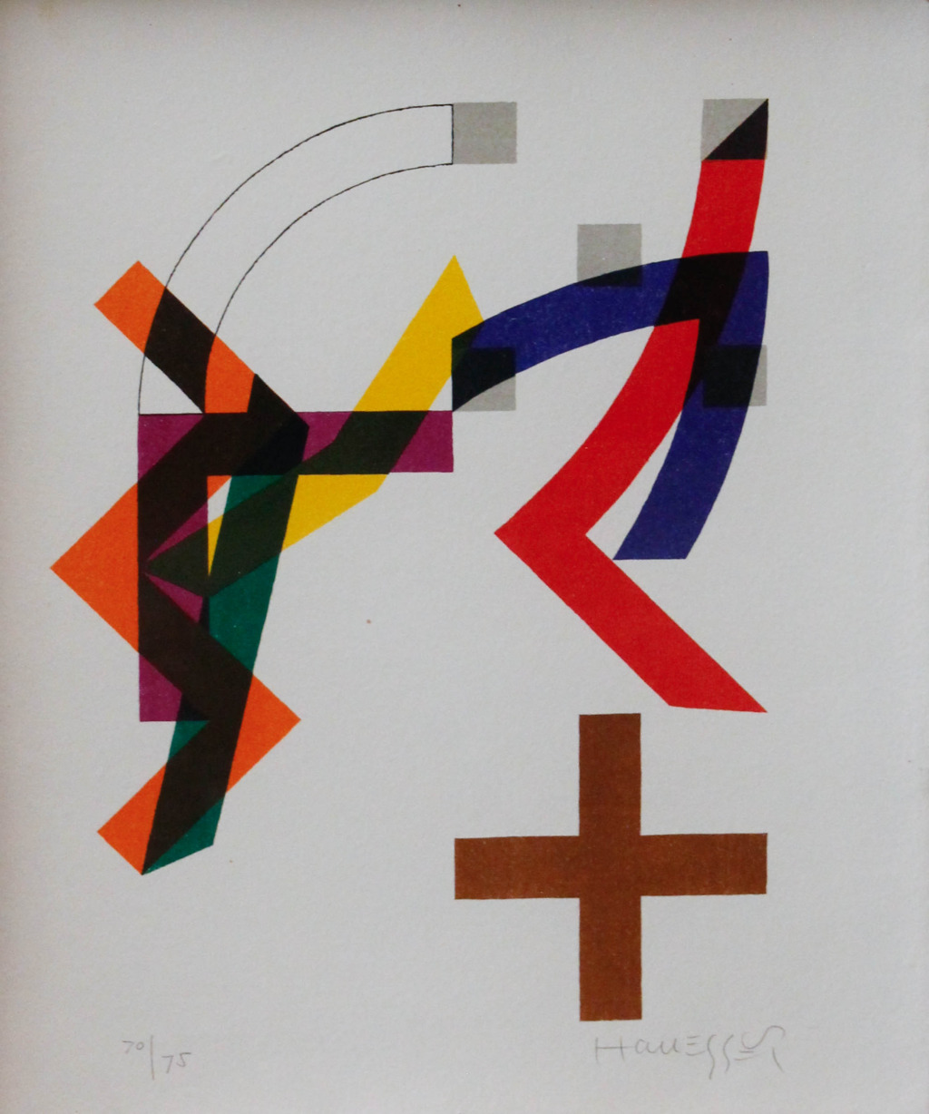 Gottfried Honegger, Structures III, Motiv 06/8, 1971
Lithography 9-colors, Print Lafranca, Locarno
37 x 30 cm
70/75