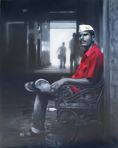 Viveek Sharma, The Wait for the weight, 2010
Oil on canvas
152 x  121 cm
(Sold) 
