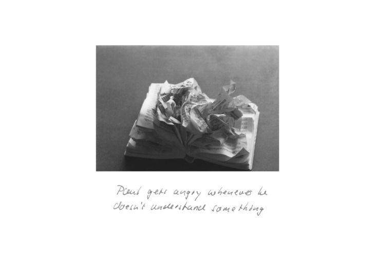 Christian Vogt, Paul gets angry, 1981 – ongoing
9,5 x 13 cm (image) / 30,5 x 24 cm (sheet)
Gelatin silver print on Baryta  
Edition of 3