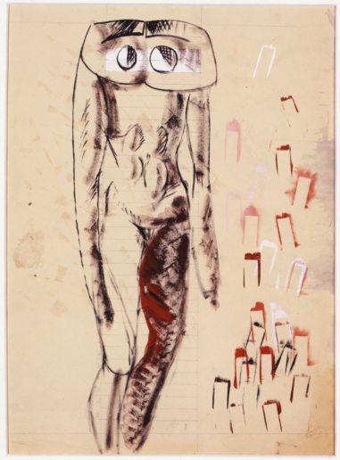 André Thomkins, Frauenbild, 1956
Clay earth pigment, opaque white, pencil
54 x 41 cm